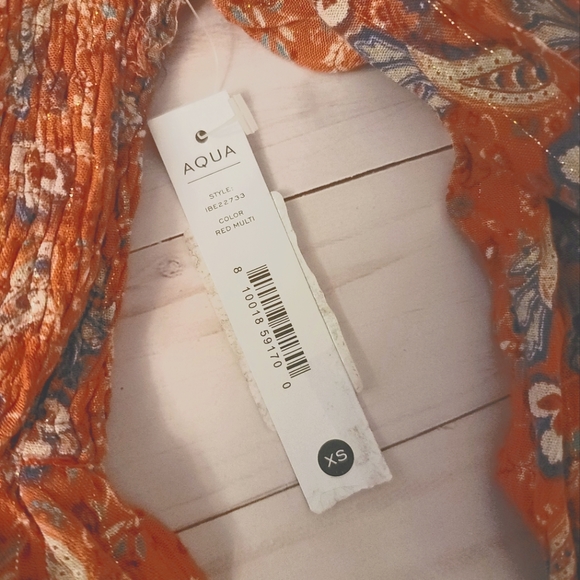 Aqua Womens Paisley Print Smocked Crop Blouse Top NWT XS - Picture 4 of 4